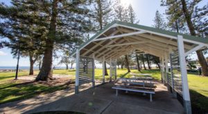 Jamieson Park Scarborough picnic shelter tables Moreton Bay Region 300x164