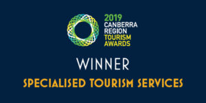 Banner announcing GetAboutAble won the 2019 Canberra Region Tourism Awards in the category Specialised Tourism Services